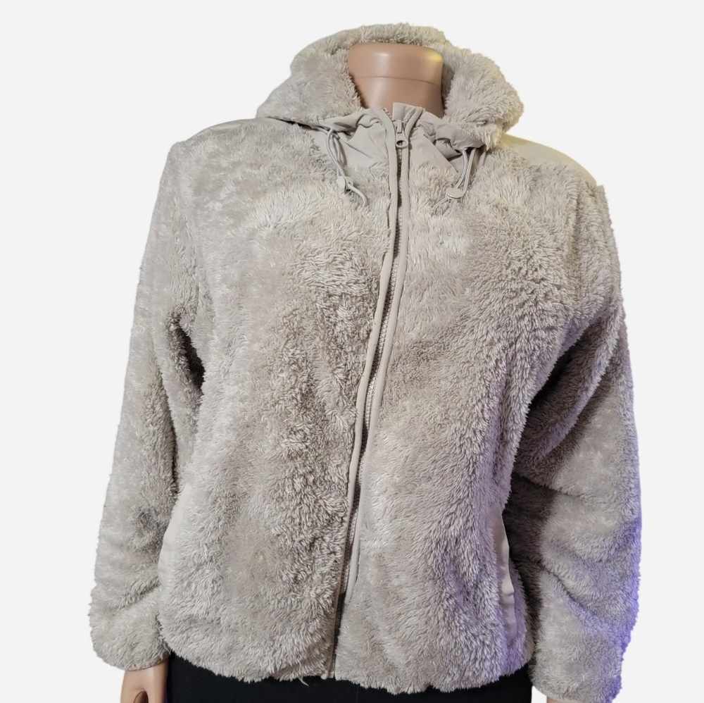 ZYIA Plush Hooded Jacket - Light Gray